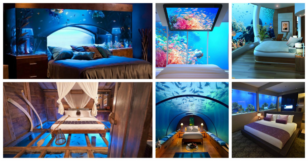 Спальня комната в аквариуме