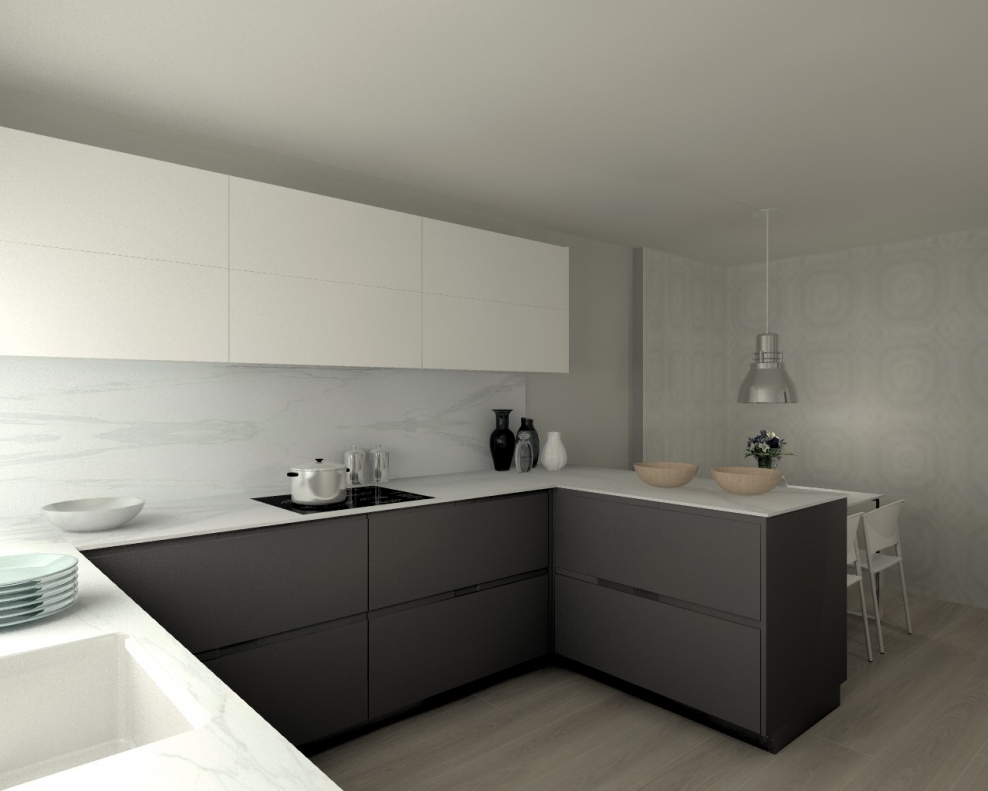 Кухня матовая белый верх низ графит