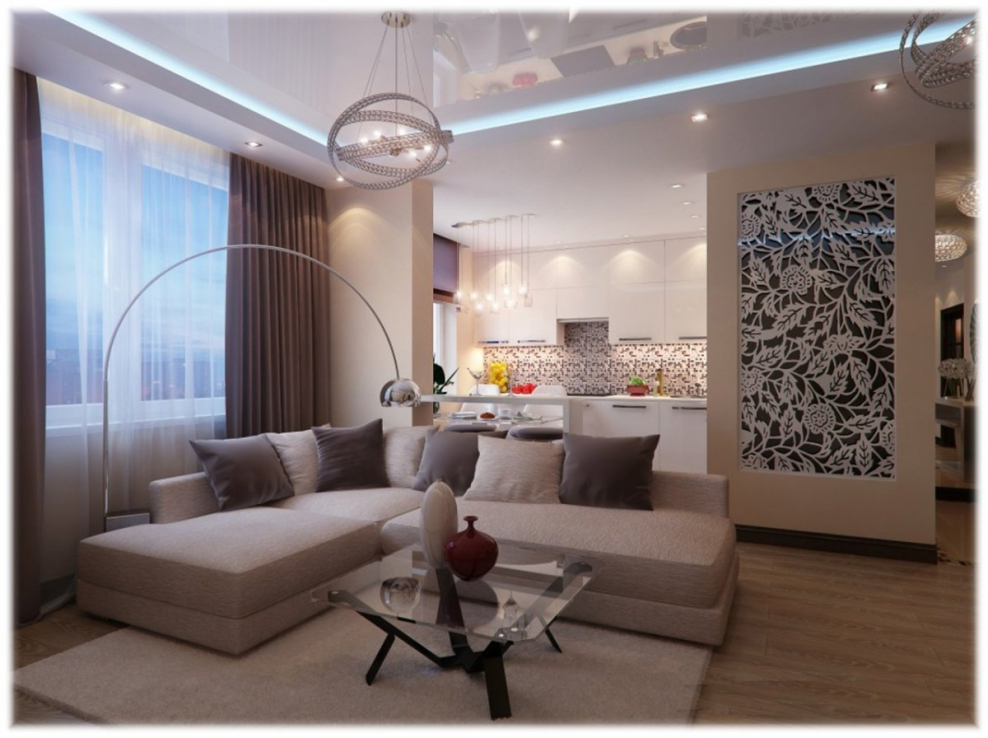 Гостиная в бежевых тонах в современном стиле