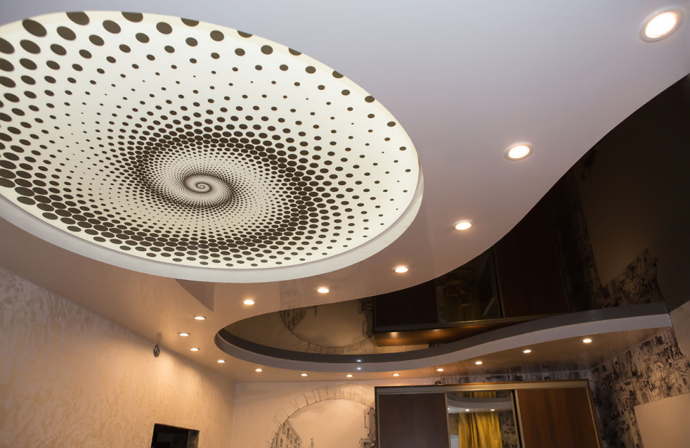 Многоуровневые глянцевые потолки
