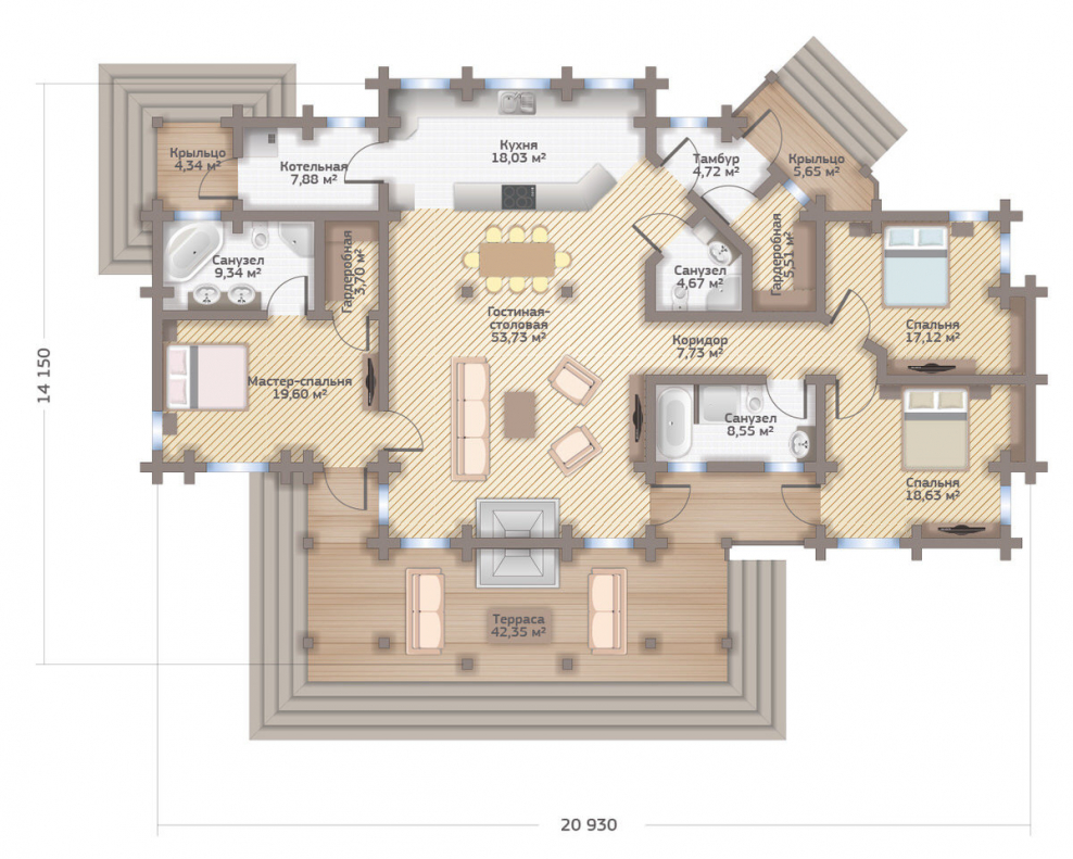 Планировки домов из клееного бруса