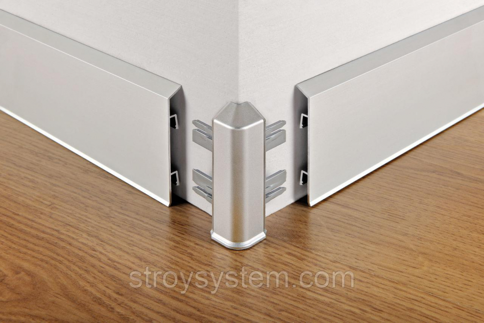 Алюминиевый плинтус Евротрим 2158 матовое серебро 10х70 мм