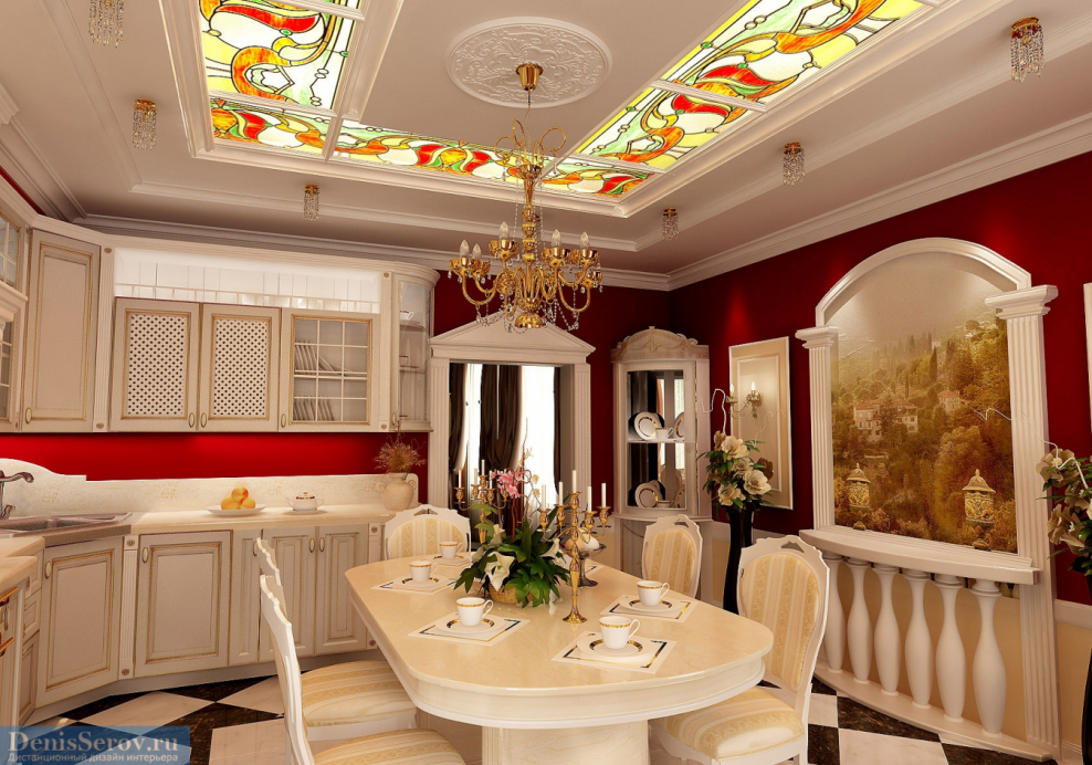 Классический интерьер кухни-столовой