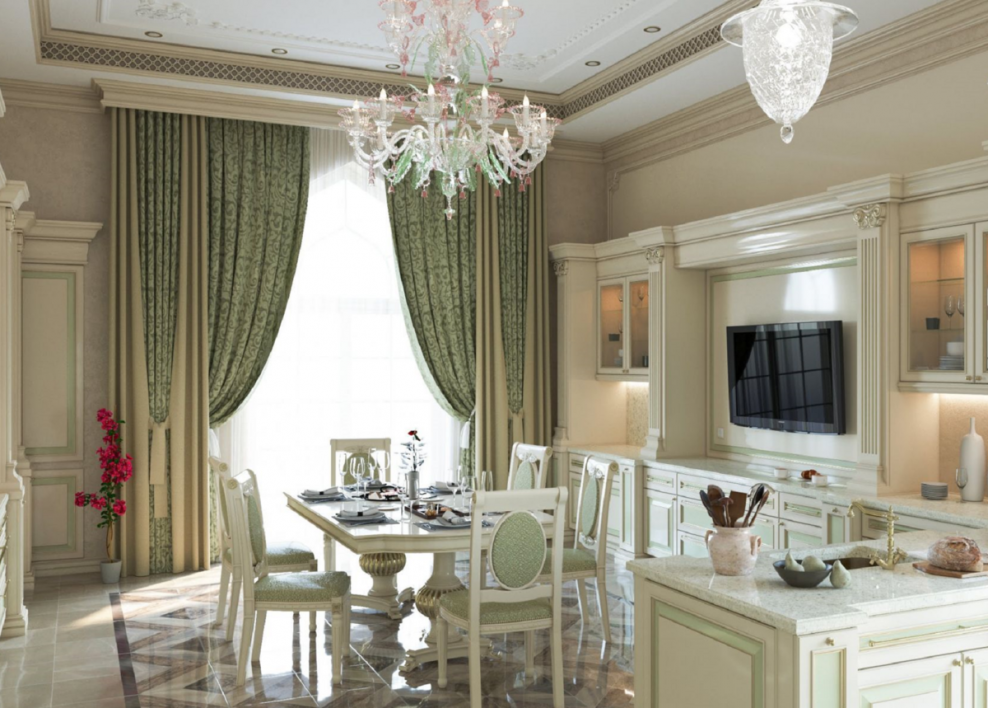Гостиная-столовая в классическом стиле