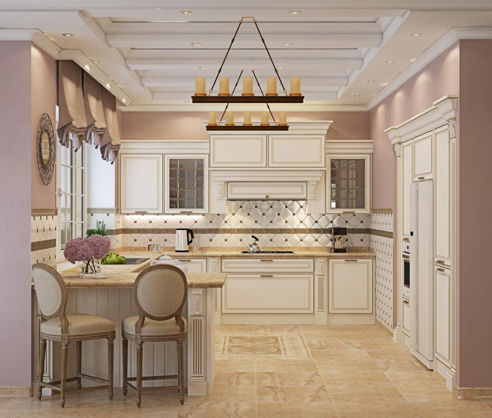 Интерьер кухни в частном доме классика