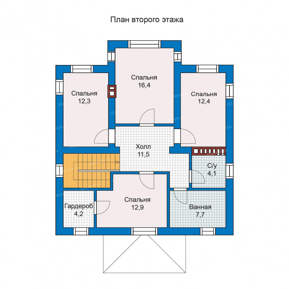 План второго этажа с 3 спальнями