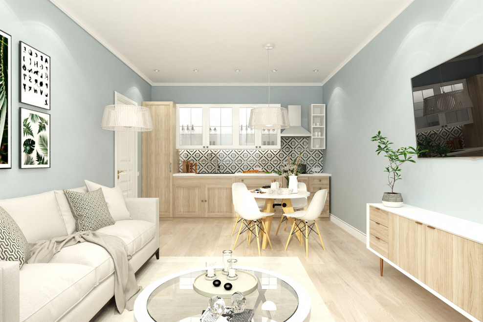 Кухня гостиная 18 кв м прямоугольная