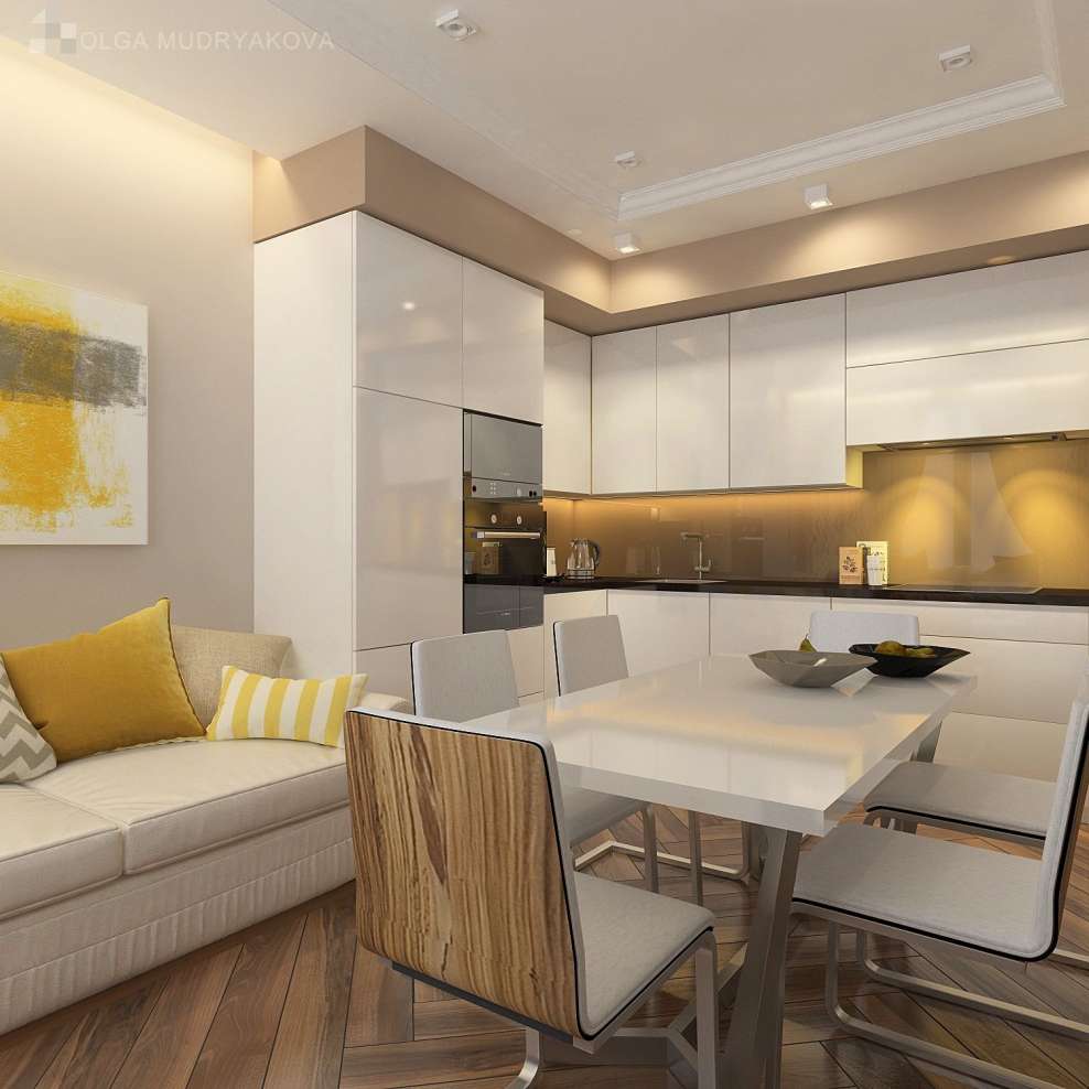 Прямоугольная кухня гостиная