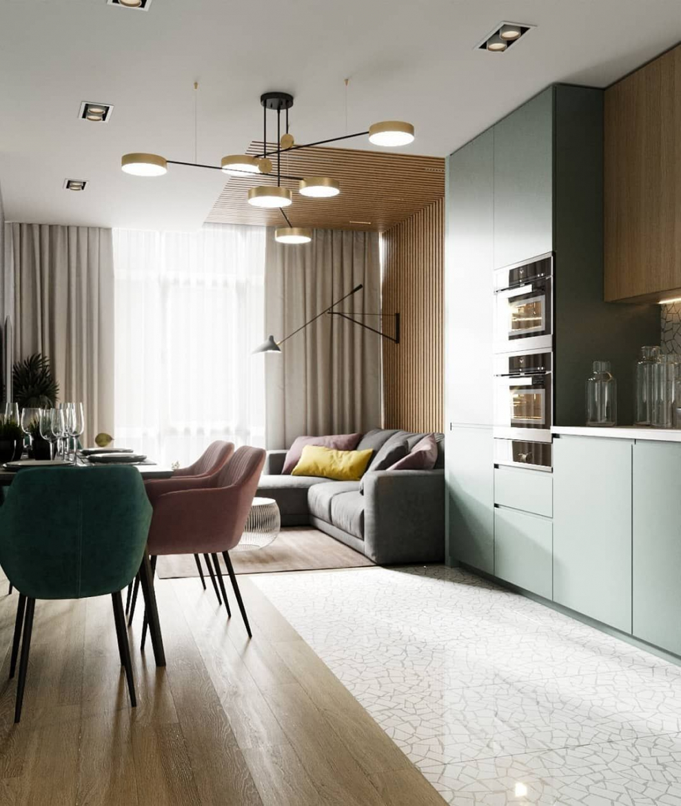 Интерьер кухни гостиной 22 м2