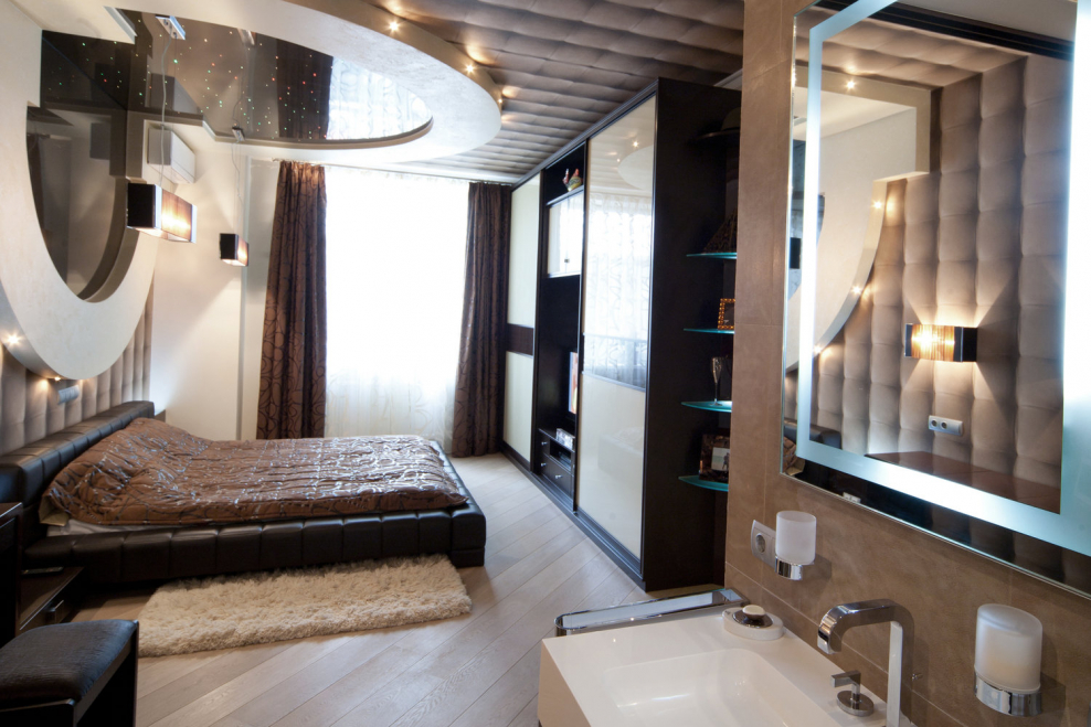 Зонирование спальной комнаты в стиле хайтек