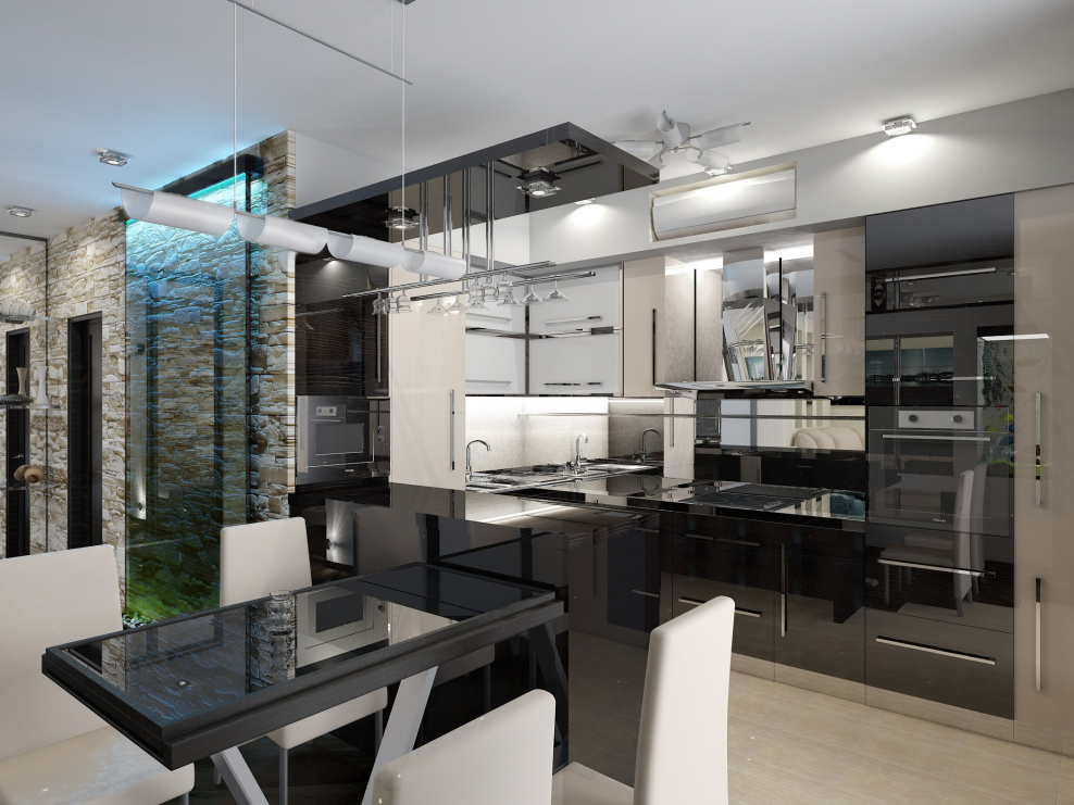 Кухня гостиная 20 кв м хайтек