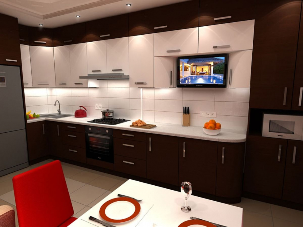 Кухни шоколадного цвета с молочным