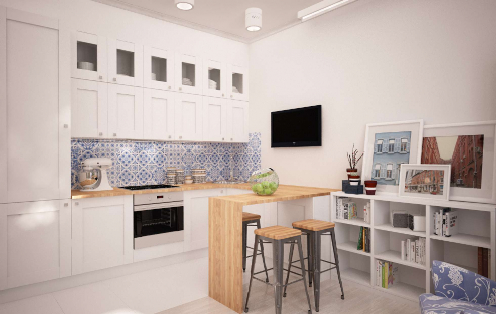 Угловая кухня гостиная в скандинавском стиле