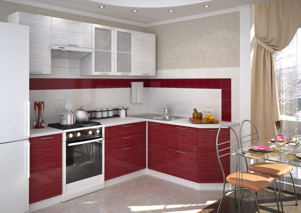 Кухня Валерия-м 2 м белый/красный страйп