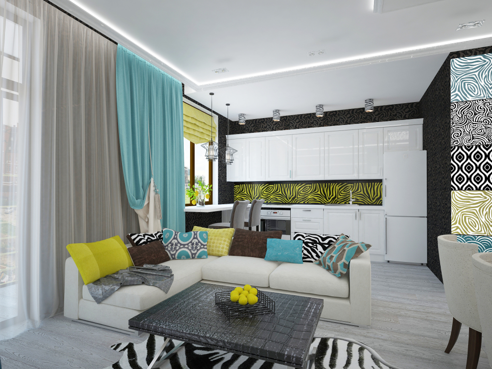 Кухни-гостиные в стиле Фьюжн