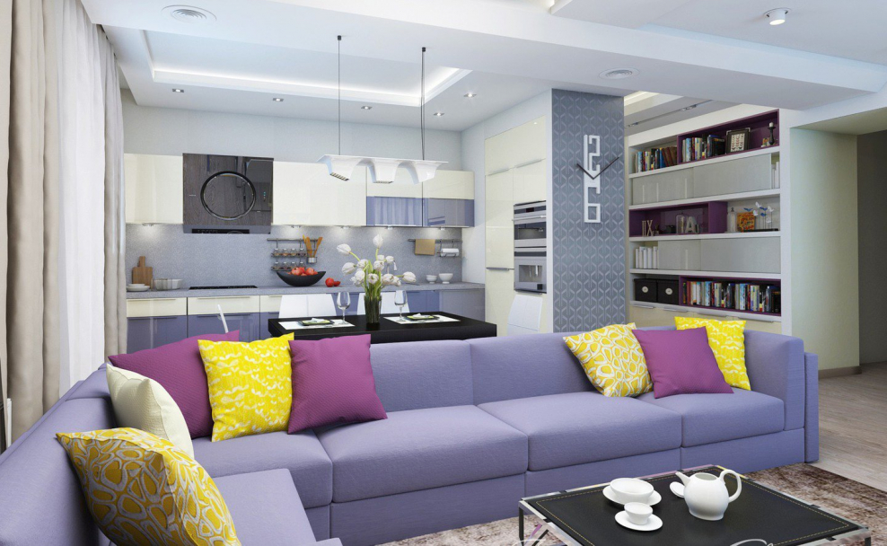 Серый и фиолетовый в интерьере