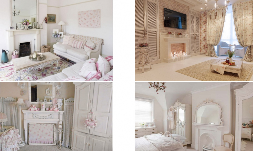 Картины над камином в интерьере в стиле шебби Шик