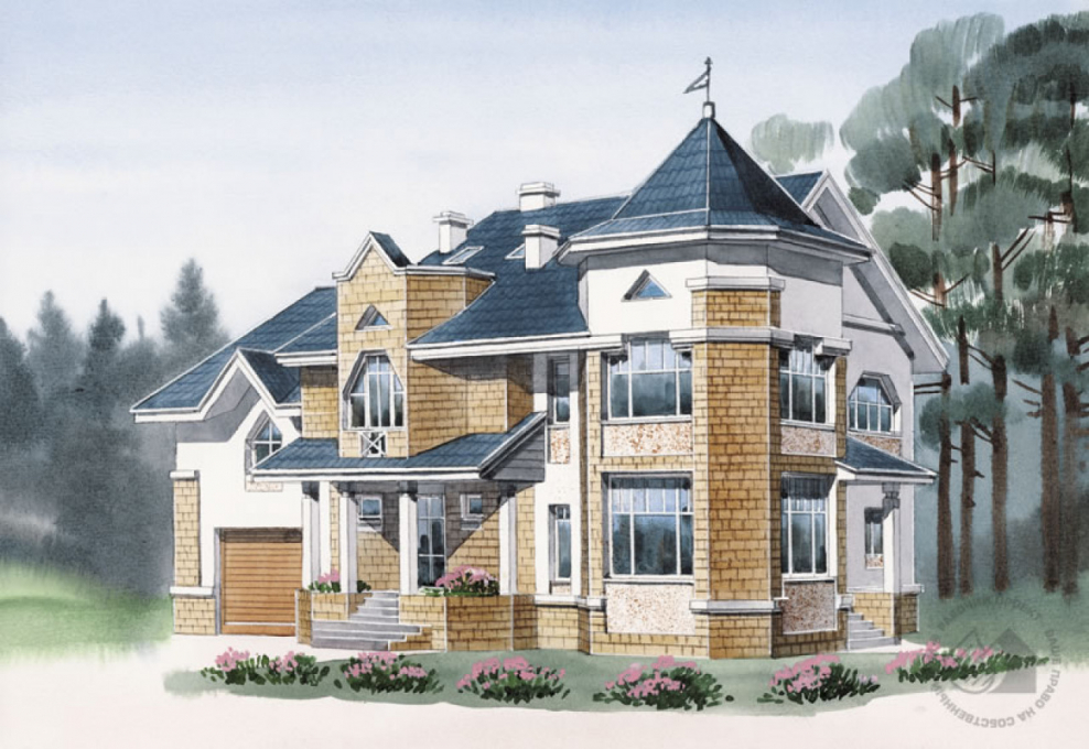 План коттеджа с башнями