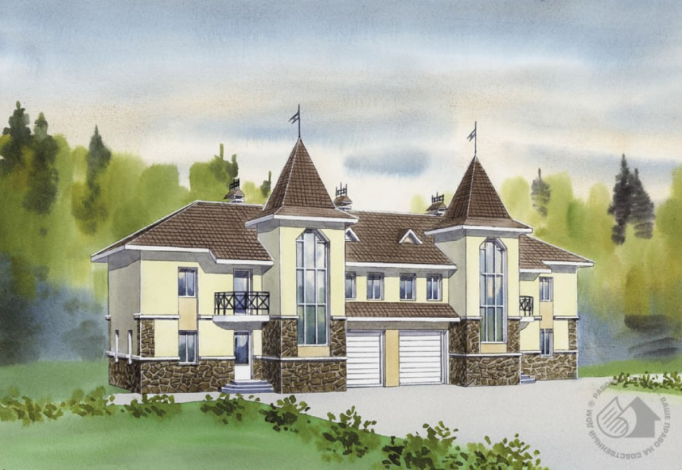 Двухэтажный дом с башней