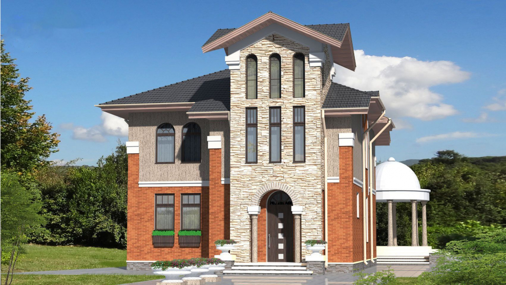 Двухэтажный дом с башней