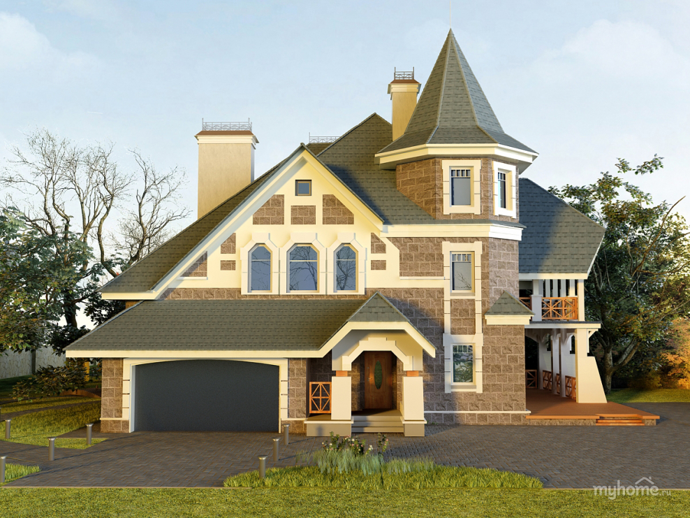 Двухэтажный дом с башенкой