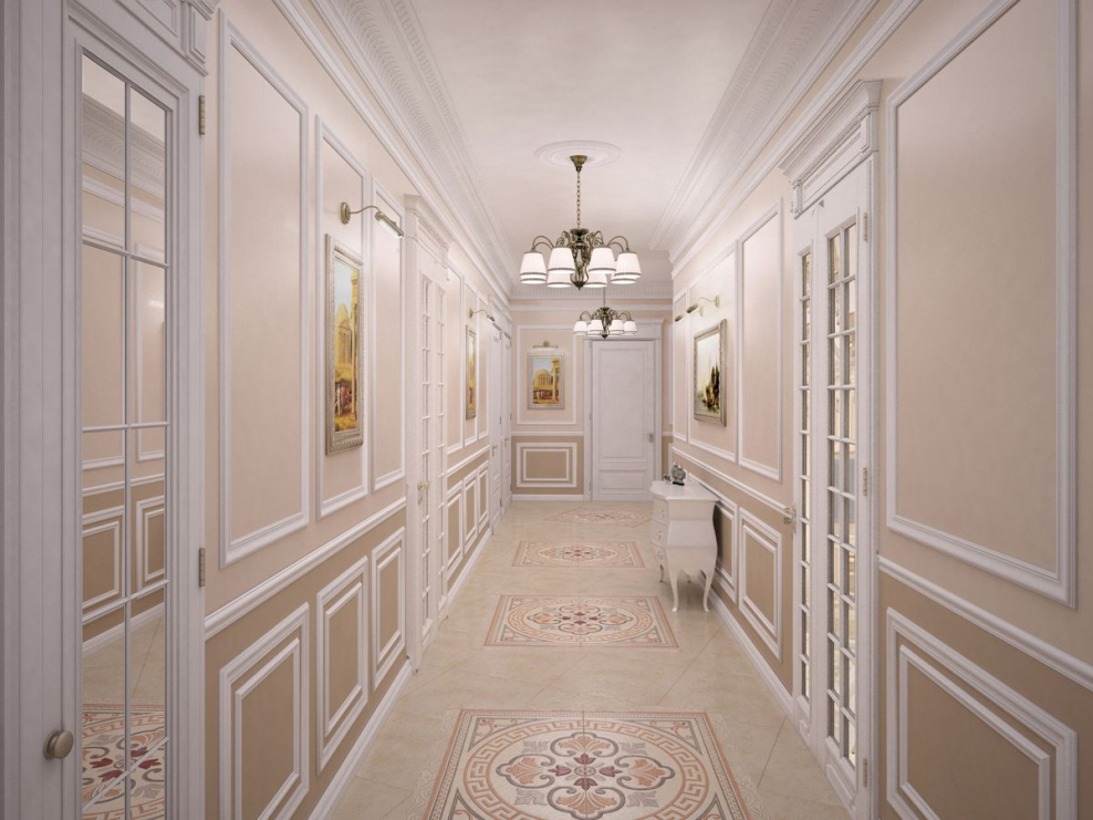 Молдинги в интерьере коридора