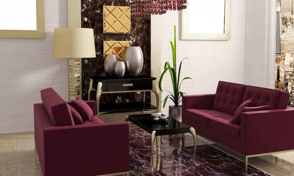 Кухня гостиная в бордовом цвете