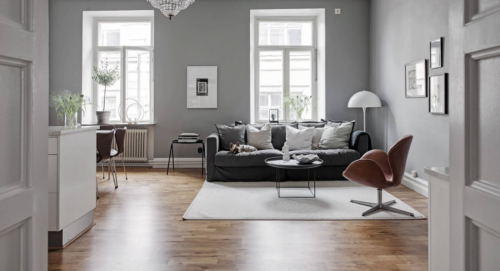 Серые стены в интерьере