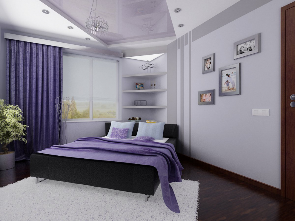 Кровать по диагонали в спальне