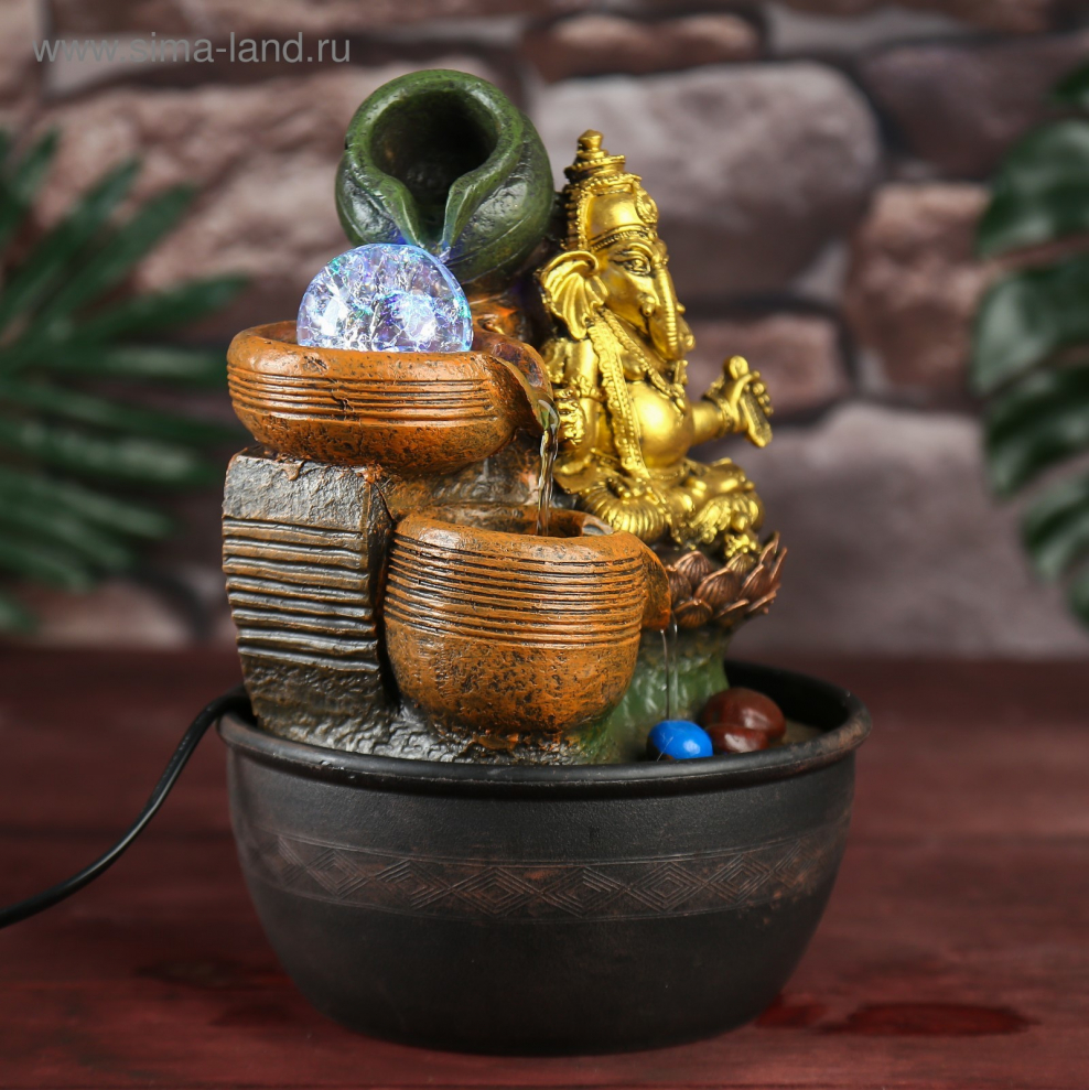 Фонтан настольный, Ганеша с кувшинами 20*15*15 см