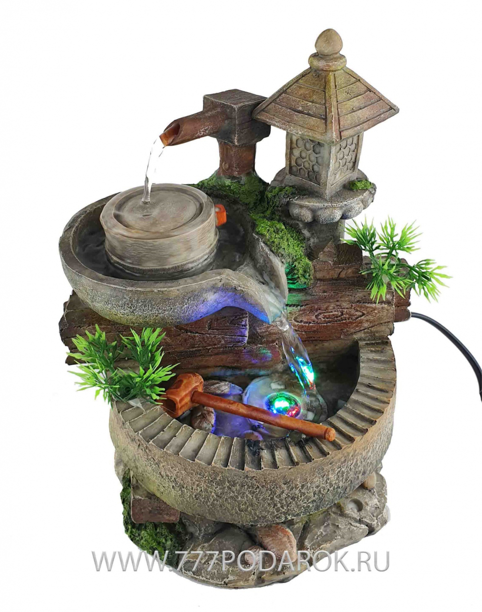 Настольный фонтанчик мельница с подсветкой