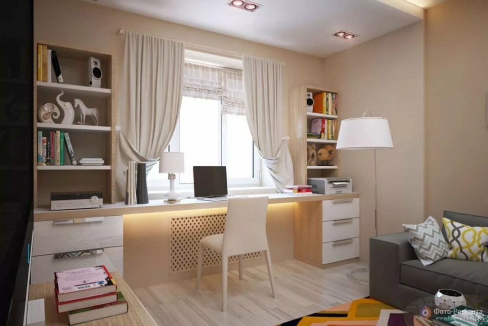 Интерьер детской с рабочей зоной у окна