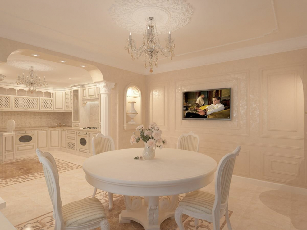 Кухня-гостиная в классическом стиле