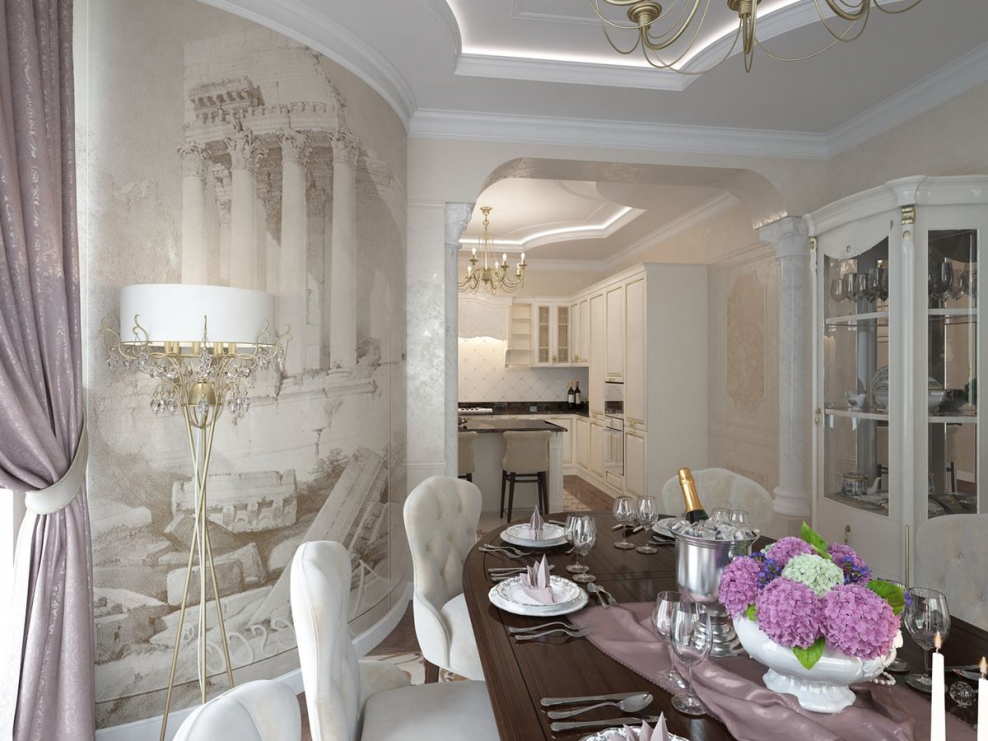 Кухня с аркой в столовую