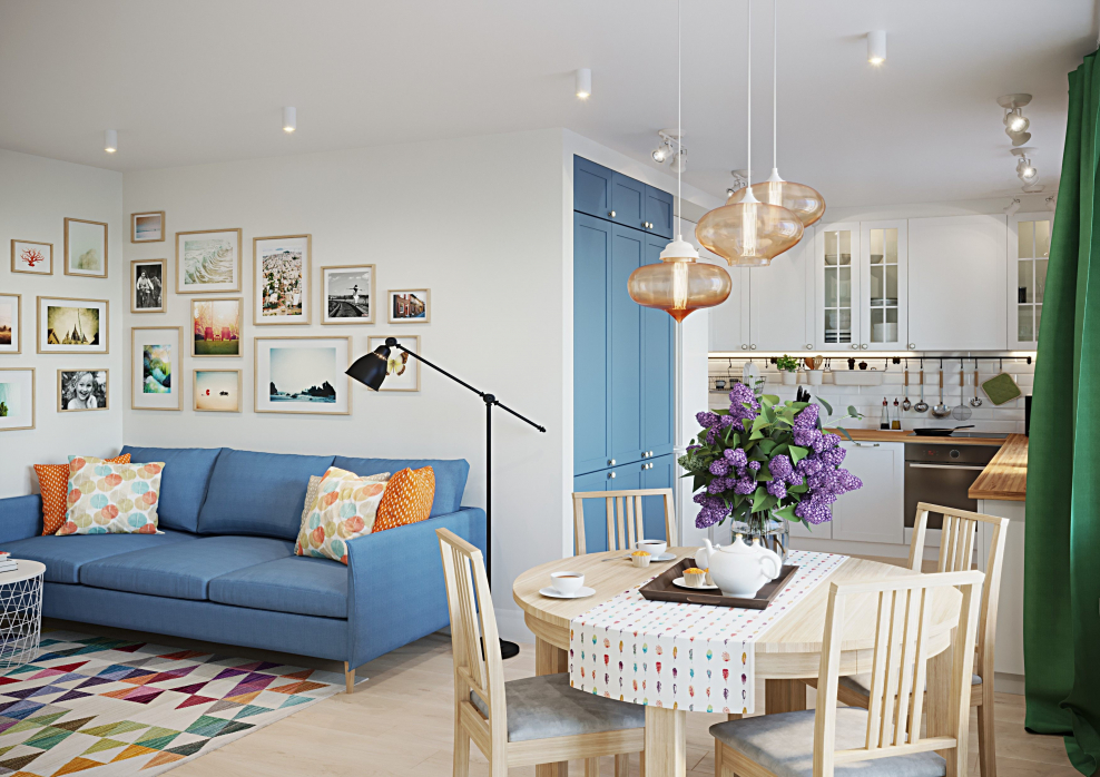 Кухня-гостиная яркие стены икеа