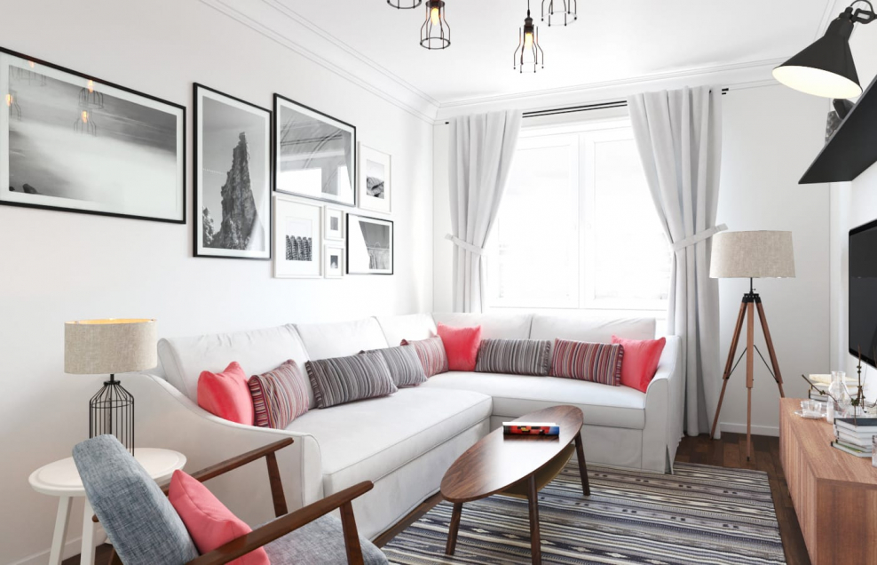 Гостиная Скандинавский стиль с яркими акцентами