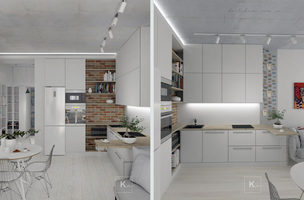 Кухня хайтек и лофт в светлых тонах