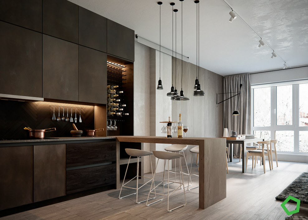 Прямая кухня в стиле Контемпорари