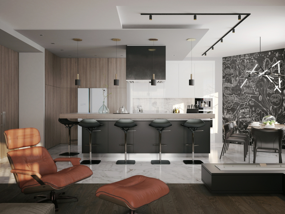 Кухня гостиная лофт Минимализм