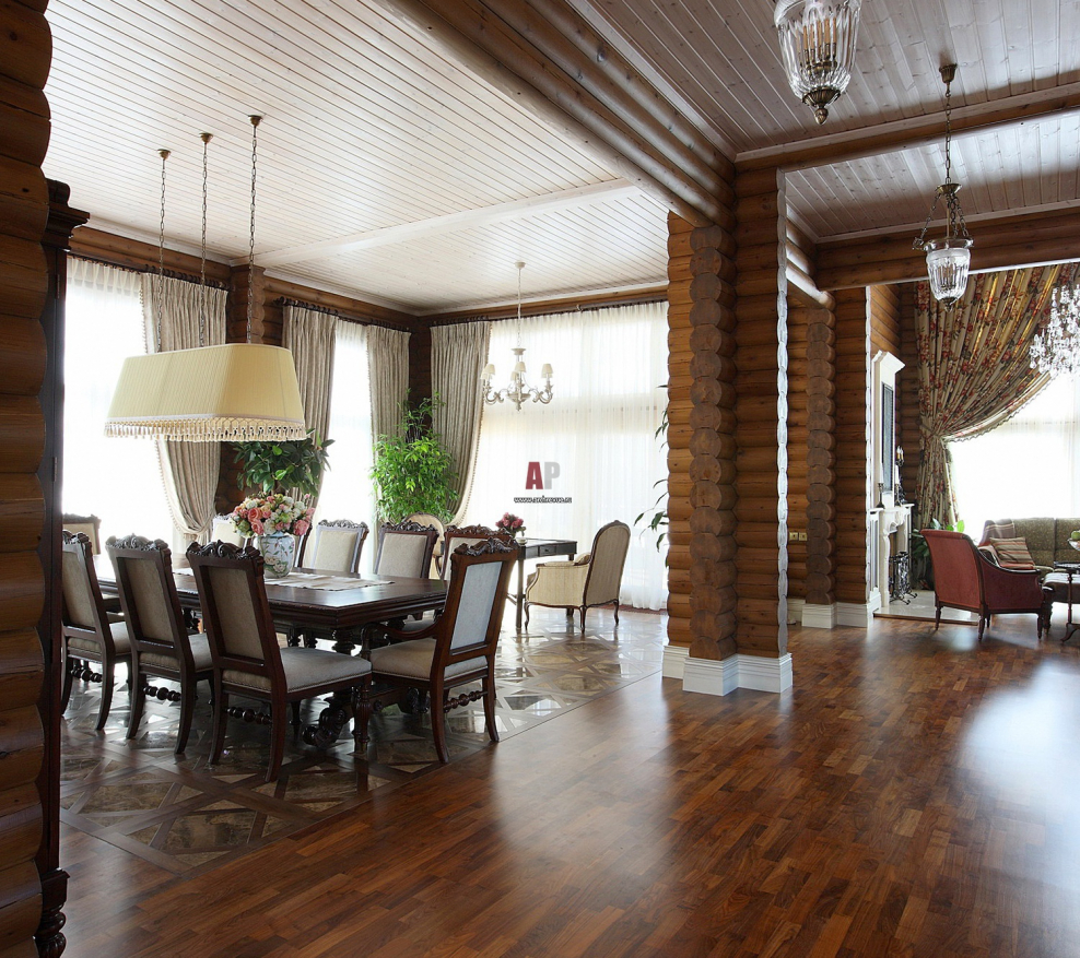 Кафе из оцилиндрованного бревна интерьер