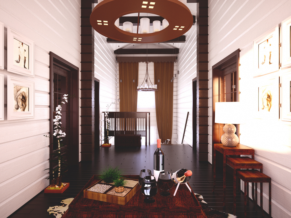 Интерьер прихожей в доме из клееного бруса