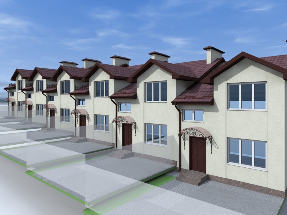 Таунхаус на фоне многоквартирных