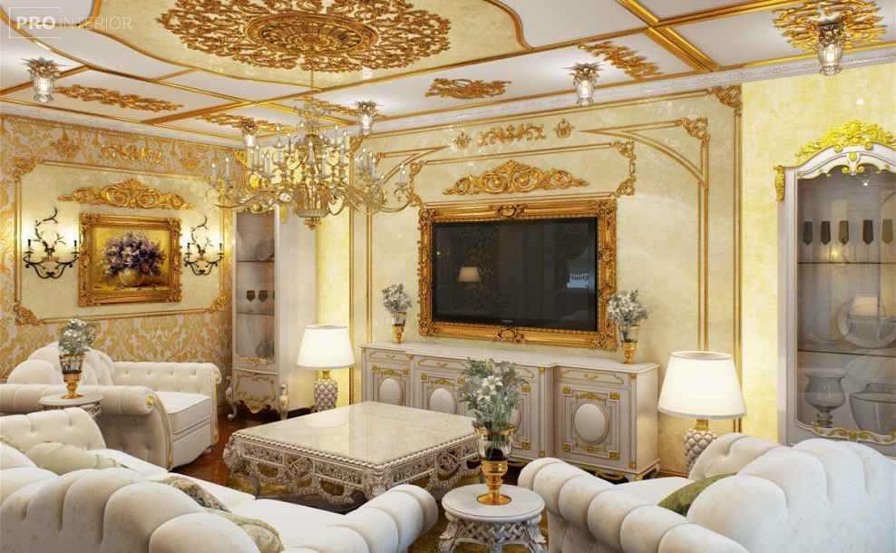 Классические обои в интерьере гостиной