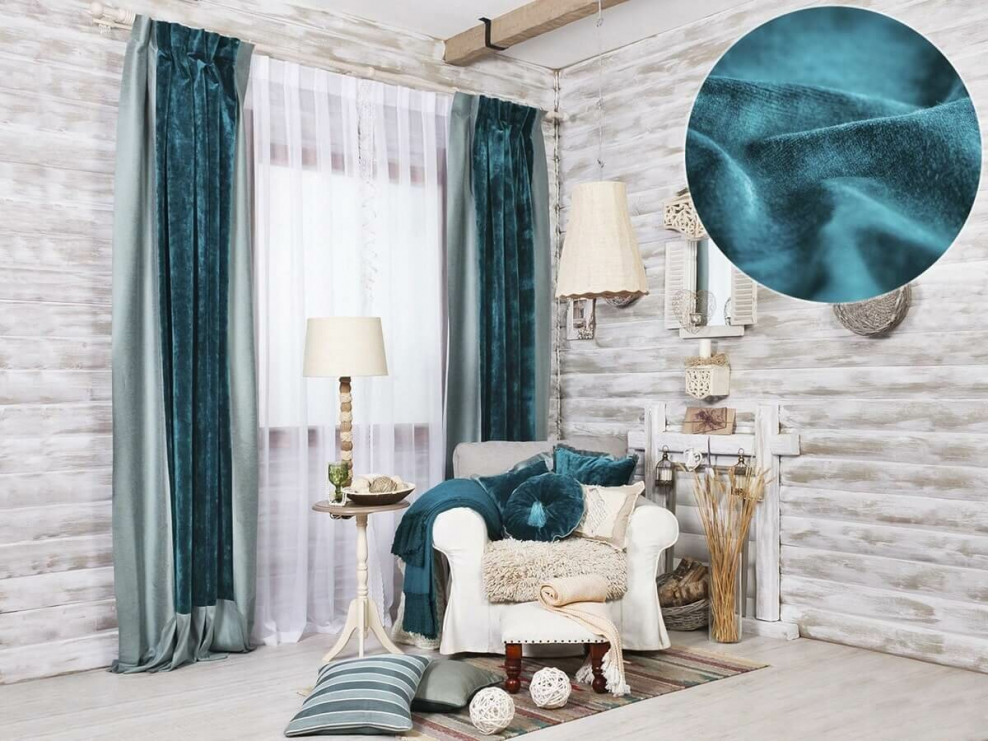 Бирюзовые бархатные шторы