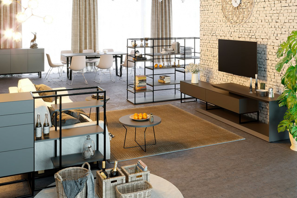 Офис с коричневой мебелью