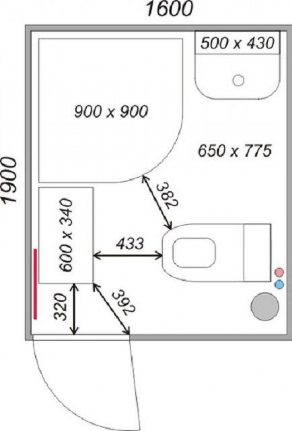 Ванная комната с душевой кабиной и стиральной машиной