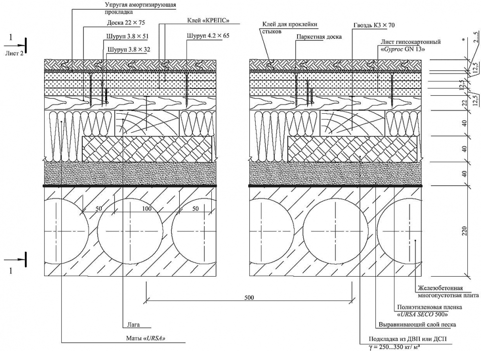 Пол по плите перекрытия 220