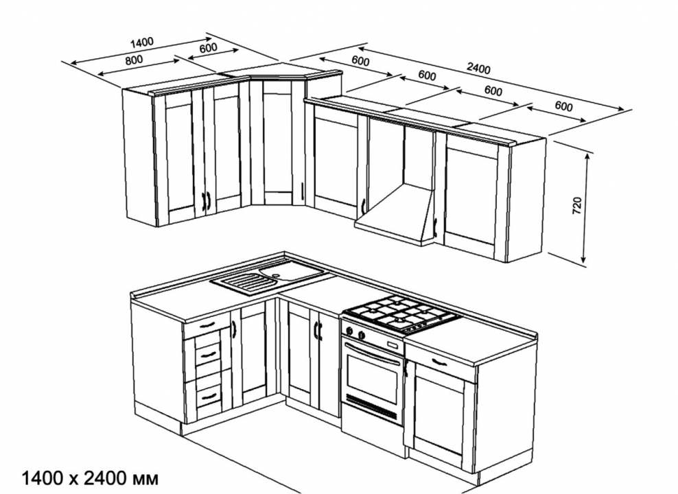 Эскиз кухни угловой