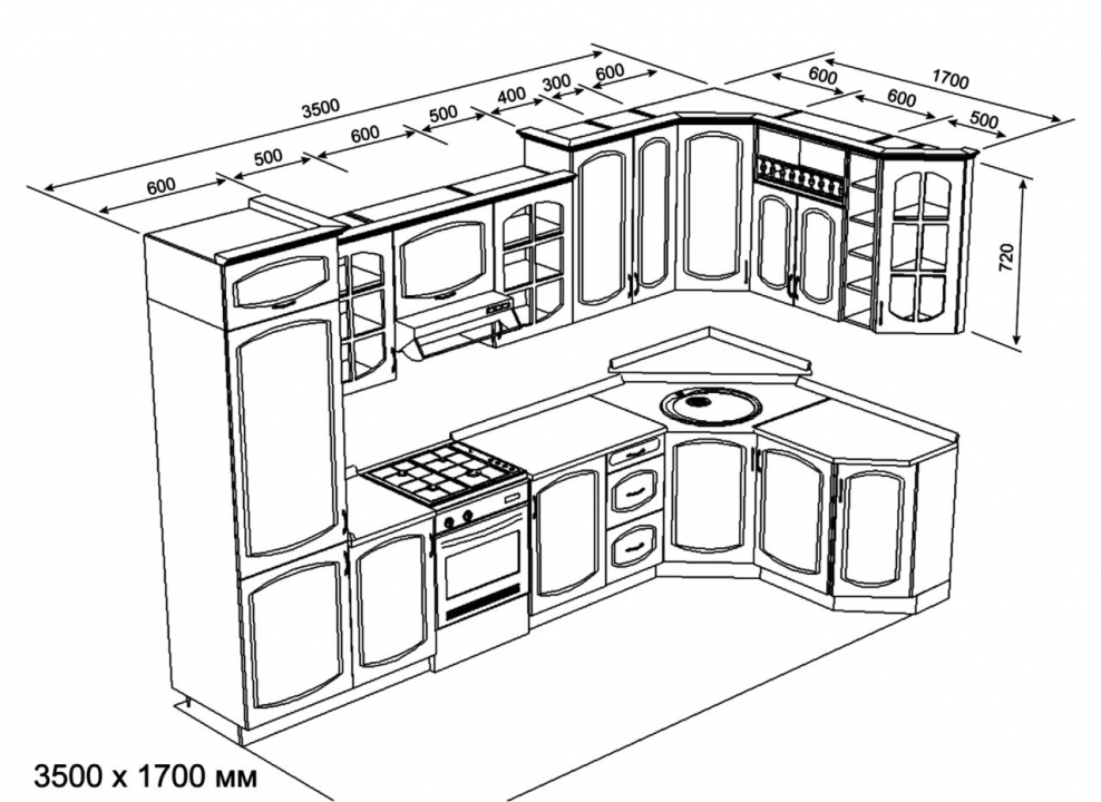 Эскиз кухни угловой