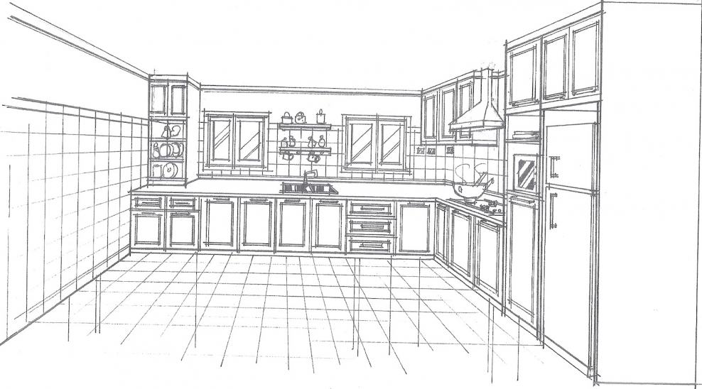 Кухня в перспективе карандашом